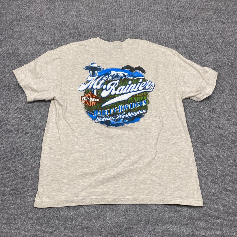 Harley-Davidson Shirt Mens Large Gray Mt. Rainier Seattle Washington Pocket Tee